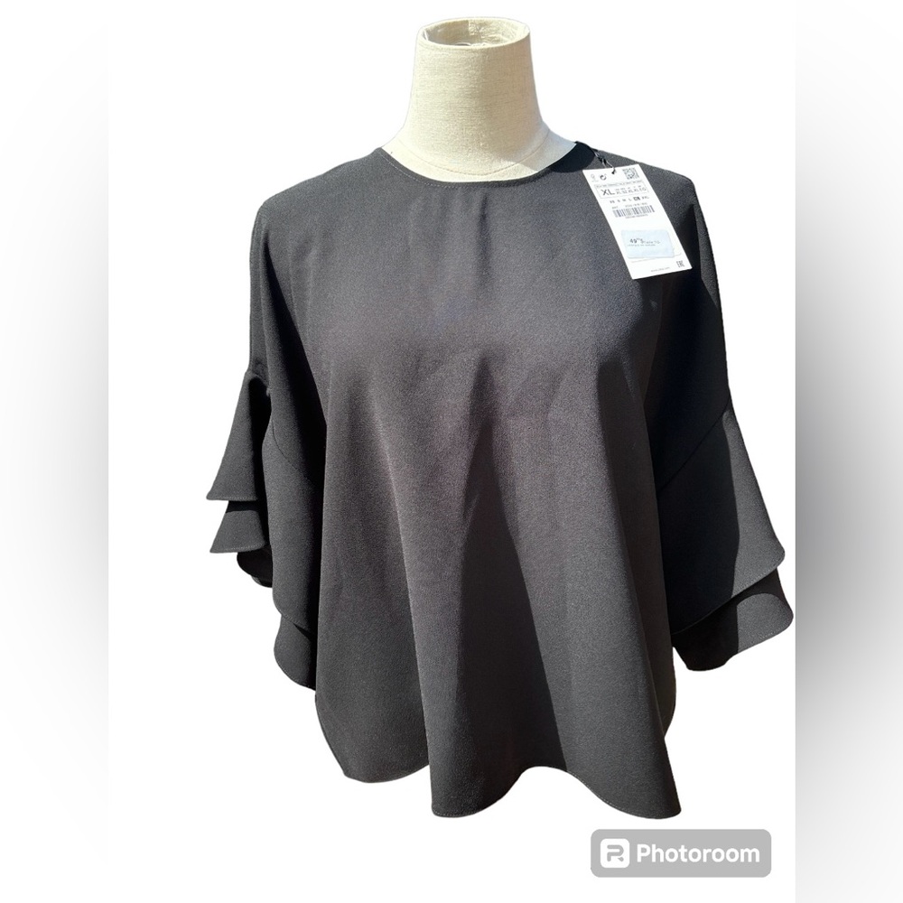 Zara Black Ruffle Sleeve Blouse